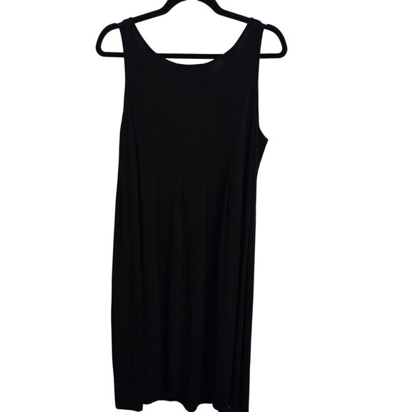 Eileen Fisher 100% Silk Crepe Black Pleated Sleeveless Midi Dress Size S - Picture 2 of 4